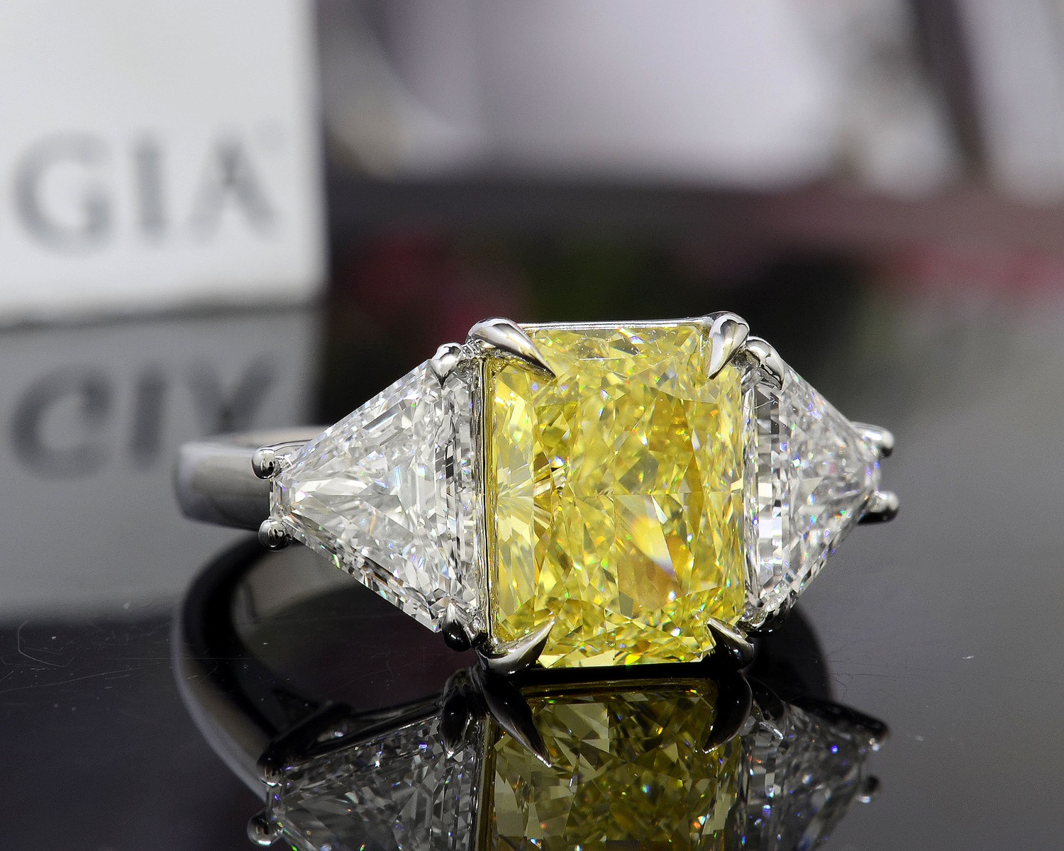 3 Stone Step Cut Trillion Diamond Engagement Ring