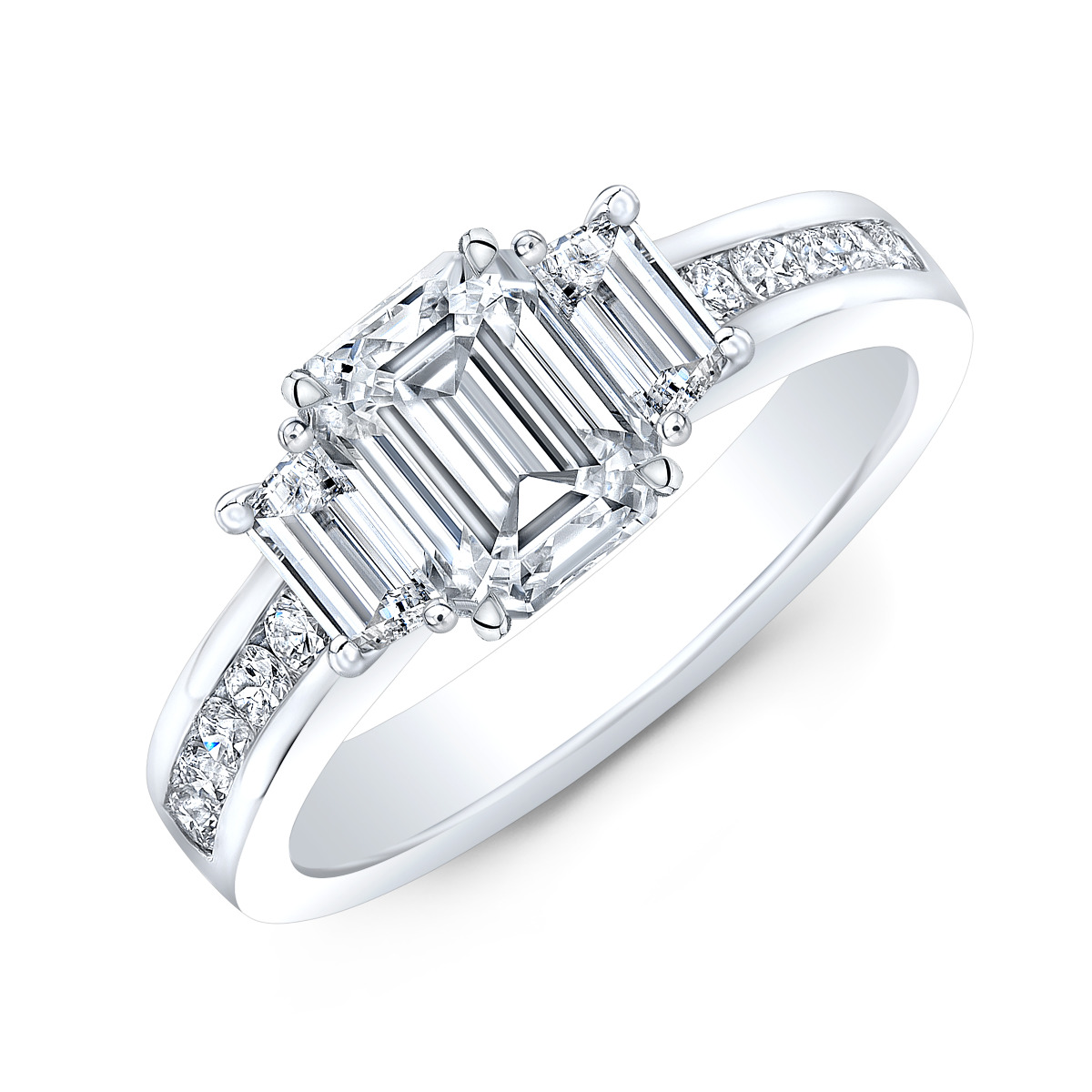 3-Stone Emerald Channel Set Diamond Ring