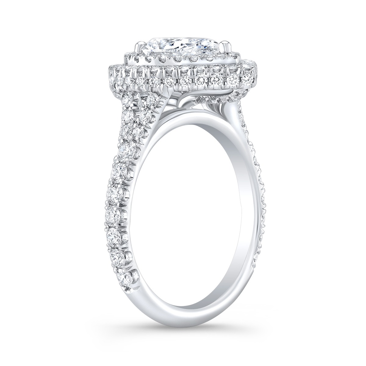 Tiered Double Halo Split Pave Diamond Engagement Ring