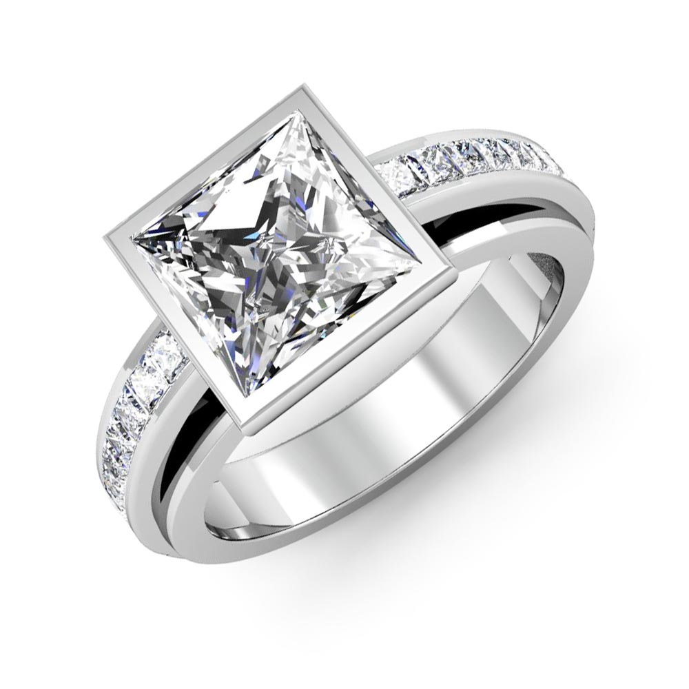 1.9 ct Swiss Princess Diamond Man Made Ring Set Sterling Silver White Gold R015 