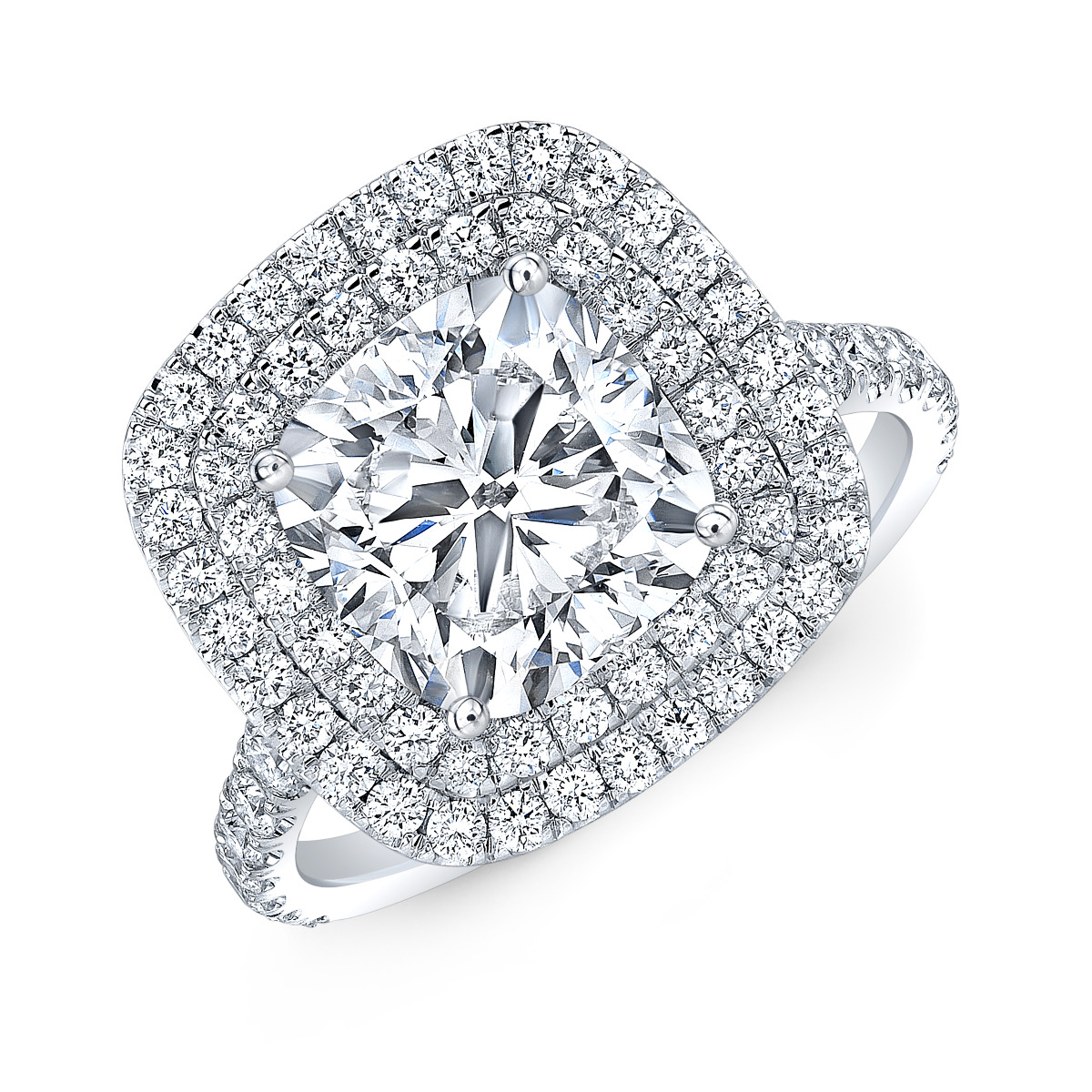Double Halo Split Shank Pave Diamond Engagement Ring