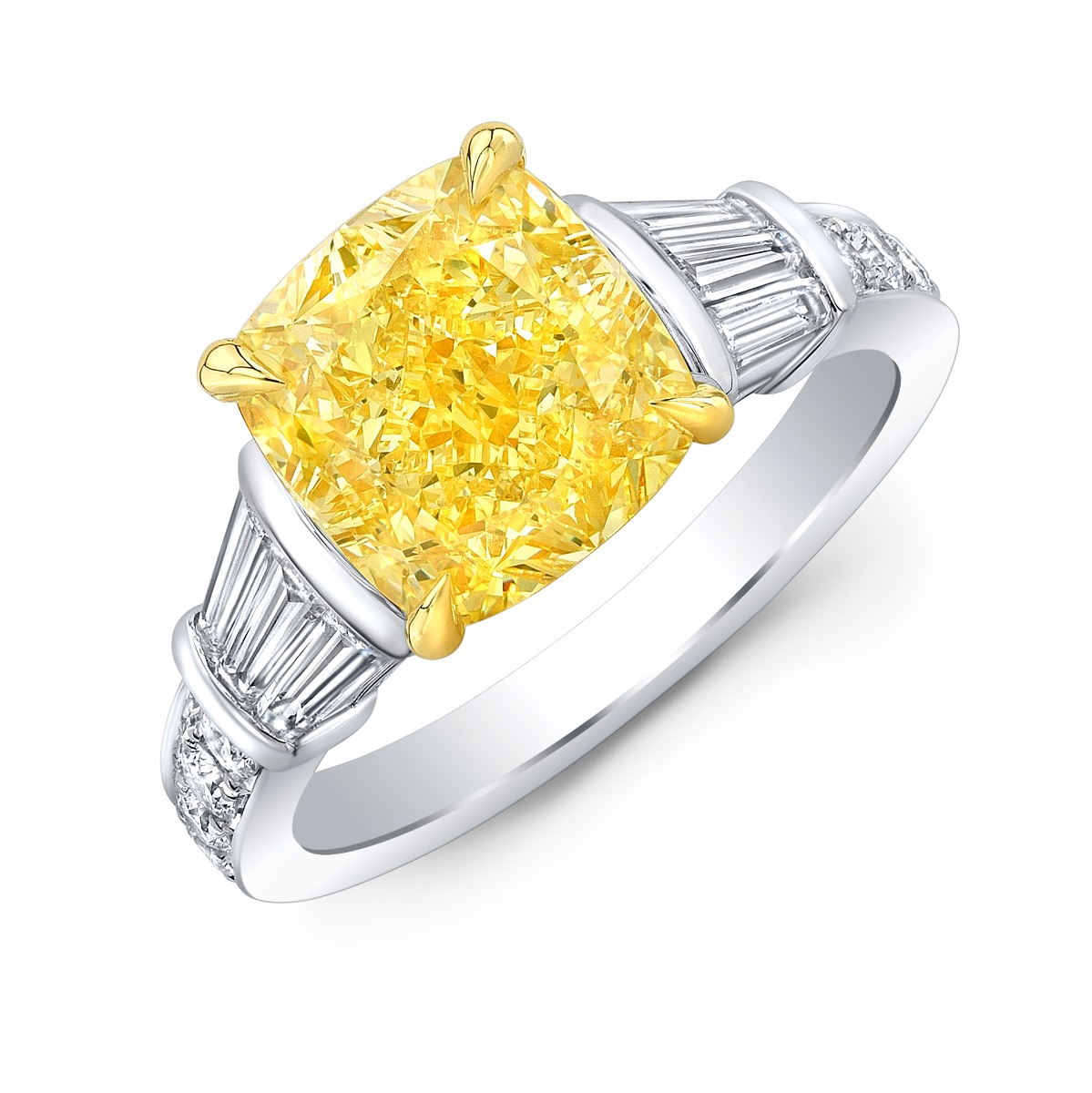 Custom Cut Baguettes Pave Diamond Engagement Ring
