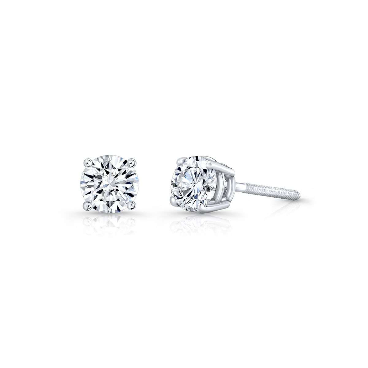 0.60 Carat Round Cut Diamond Stud Earrings - 4 Prong Screw Backing  GIA Certified