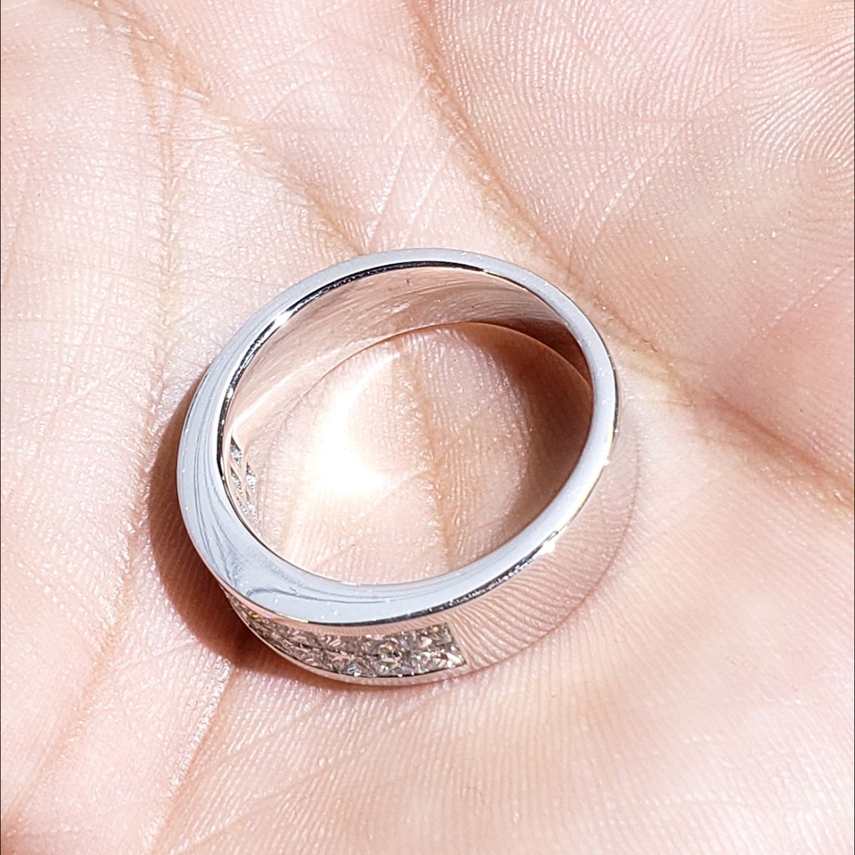 Invisible Princess Cut Men's Ring seen from a side angle.