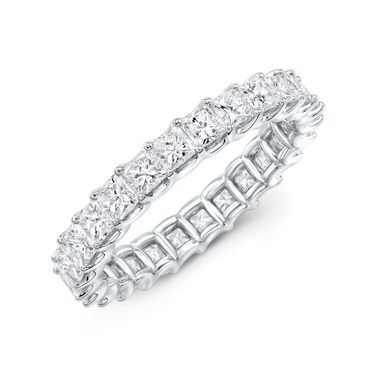 2.5 Carat Princess U-Prong Eternity Band in White gold, 3/4 angle