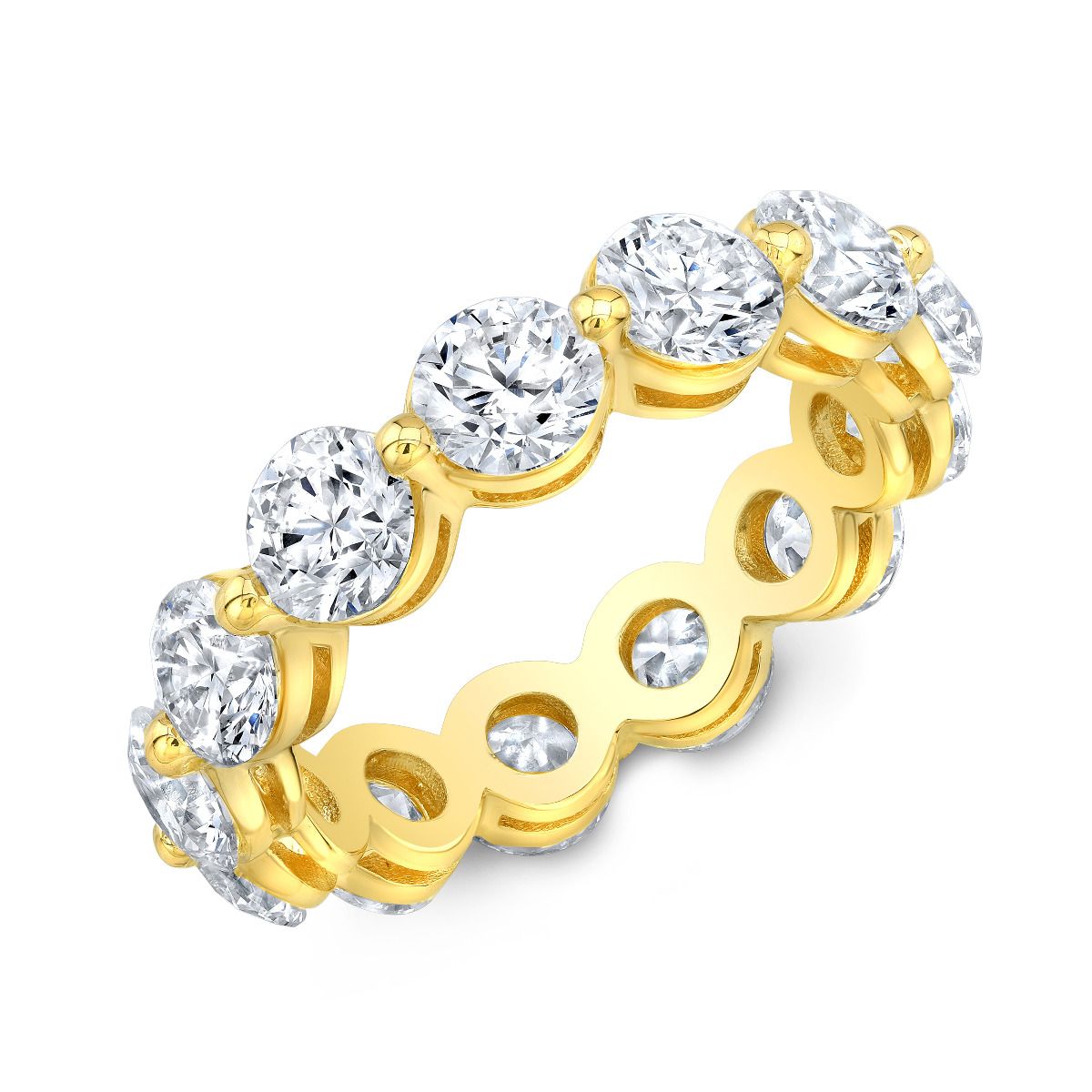 4 Carat Round Single prong Eternity Band in Yellow Gold.