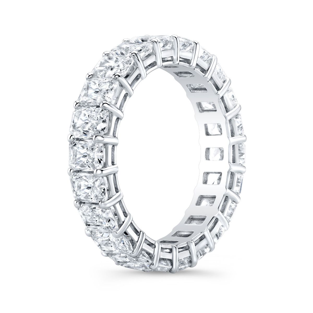 Beautiful 5 Carat Radiant eternity ring in side profile