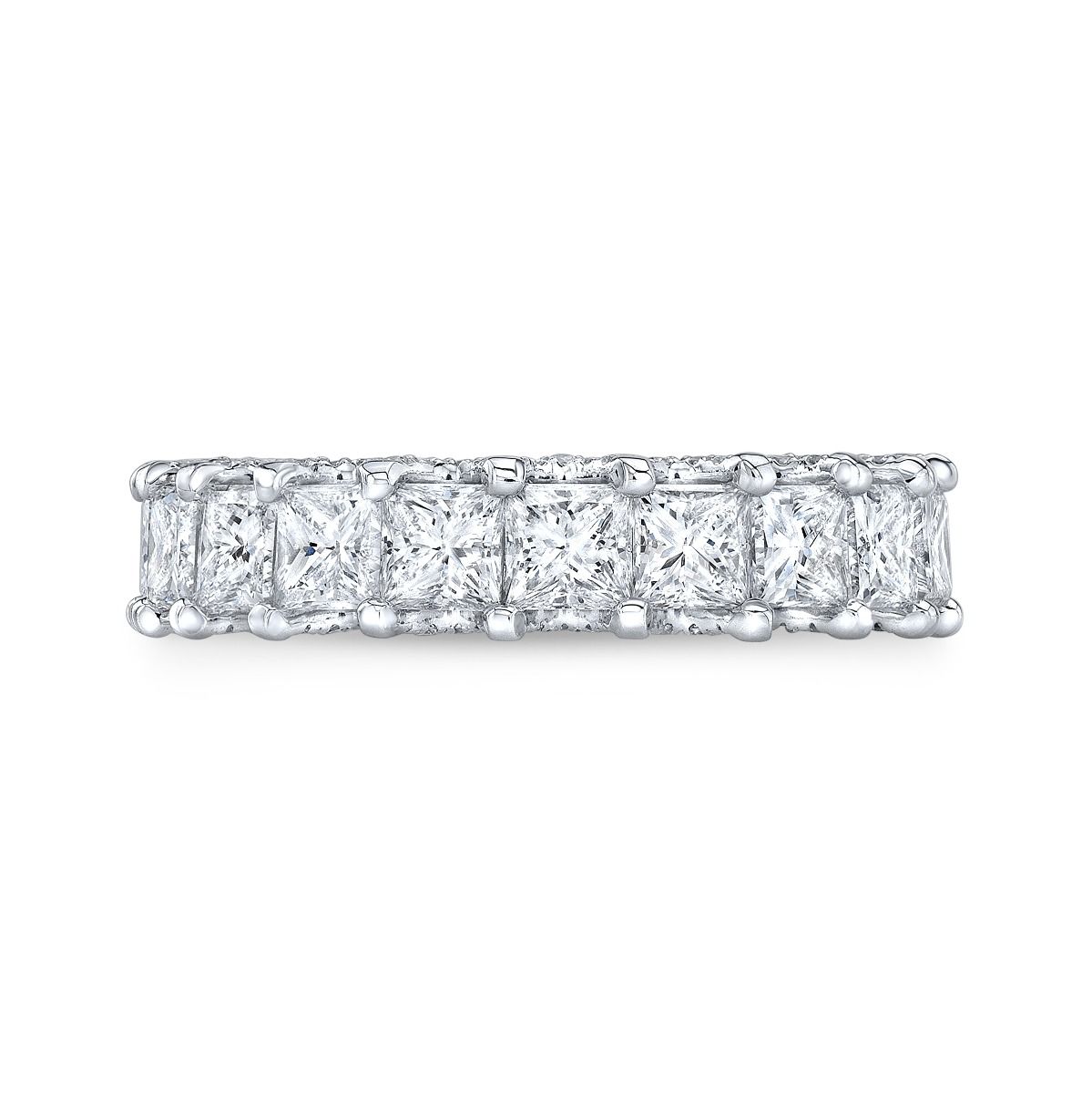 6.5 Carat Princess U Prong Micro Pave Eternity Band in White Gold