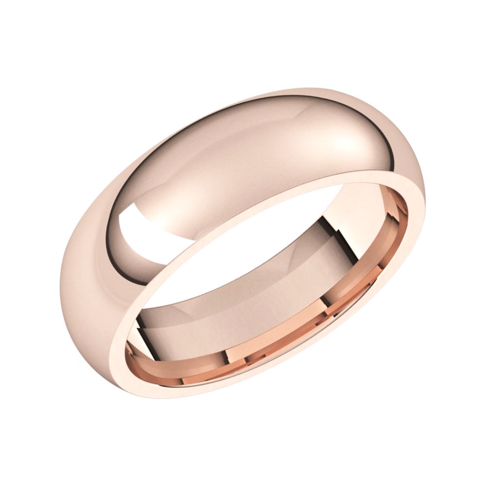 6mm Wedding Band Classic Comfort fit Pink Rose Gold
