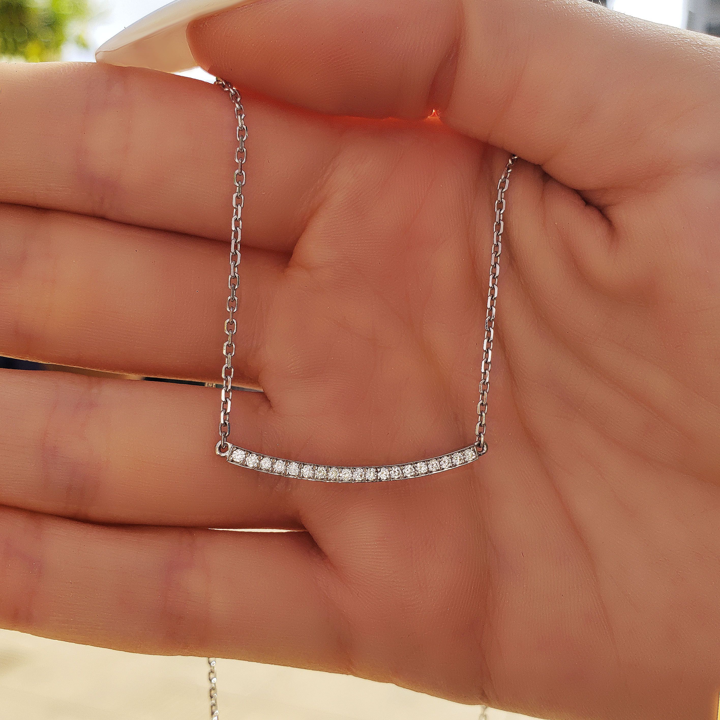 White Gold Loopy Diamond Bar Necklace