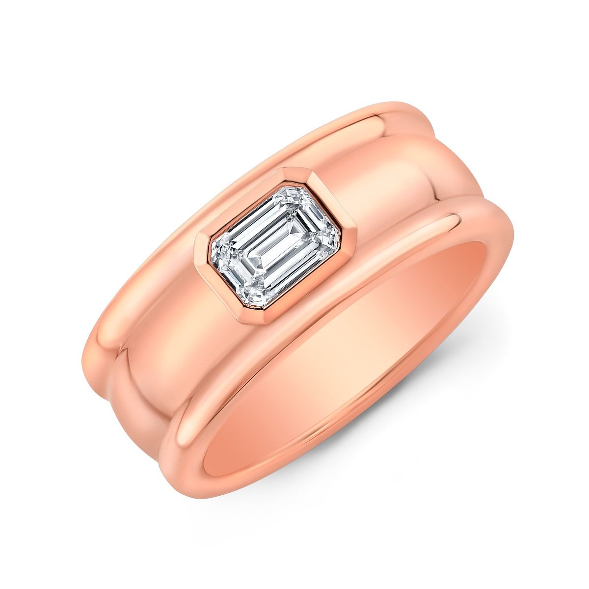 1 Carat Emerald Bezel Natural Men's Diamond Ring (GIA Certified)