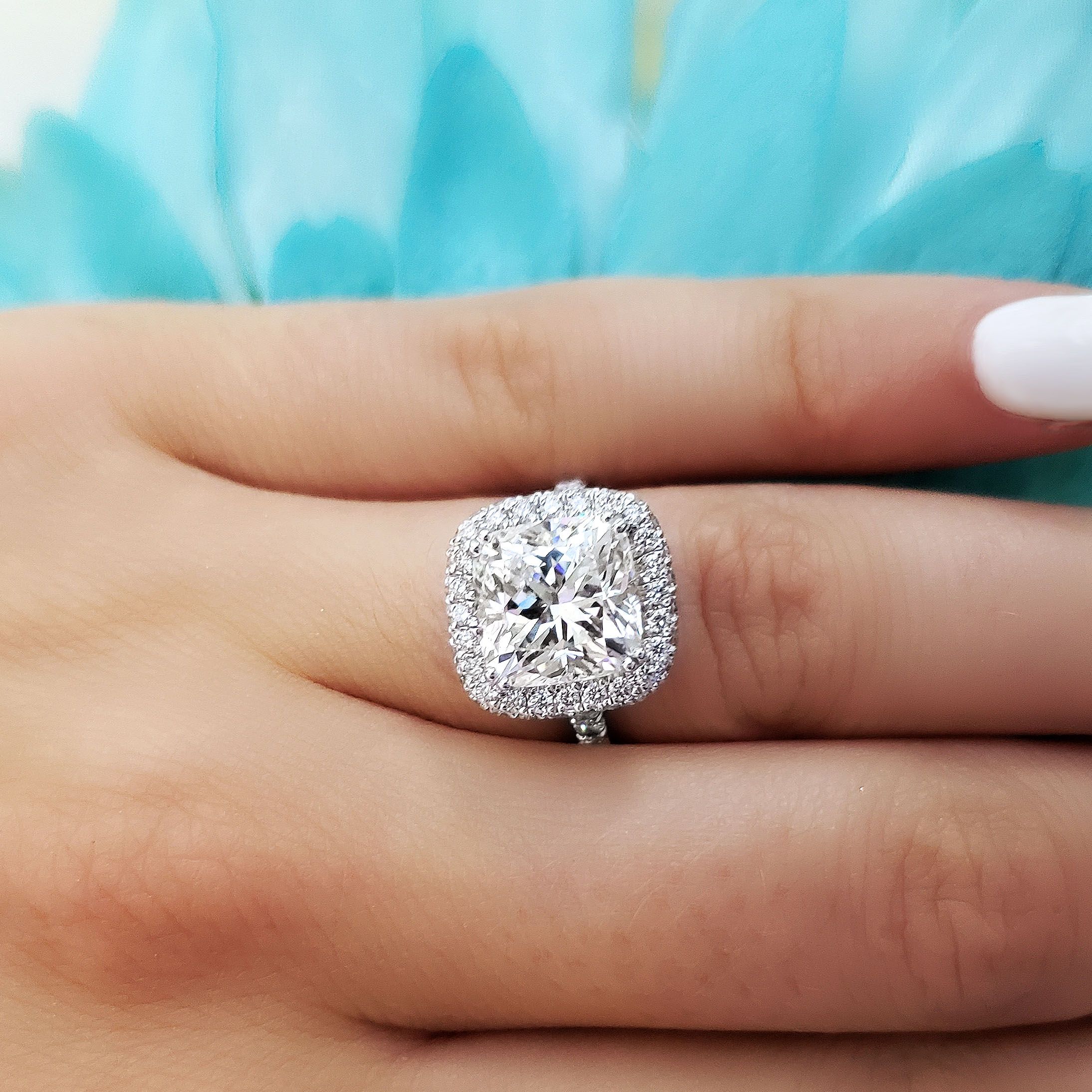 Cushion Cut Split Double Halo Diamond Engagement Ring In 18K Rose Gold |  Fascinating Diamonds
