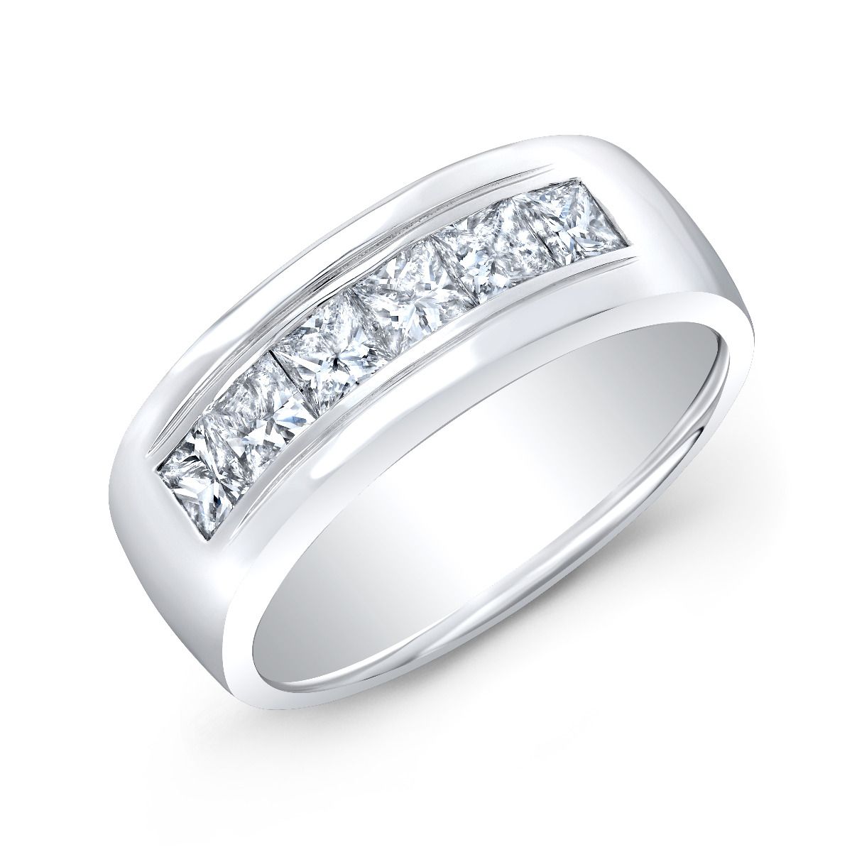 Men's 14k White Gold Princess Cut Channel Set Wedding Ring