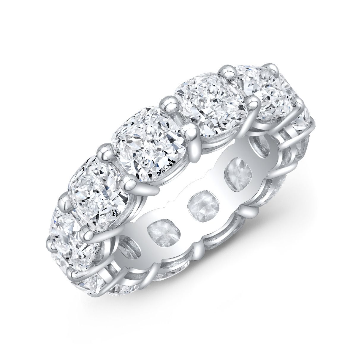 Stunning 8 carat cushion eternity band in white gold