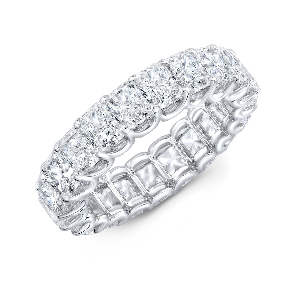 Radiant Cut Diamonds that go all the way around set on this U-Prong Design in White Gold