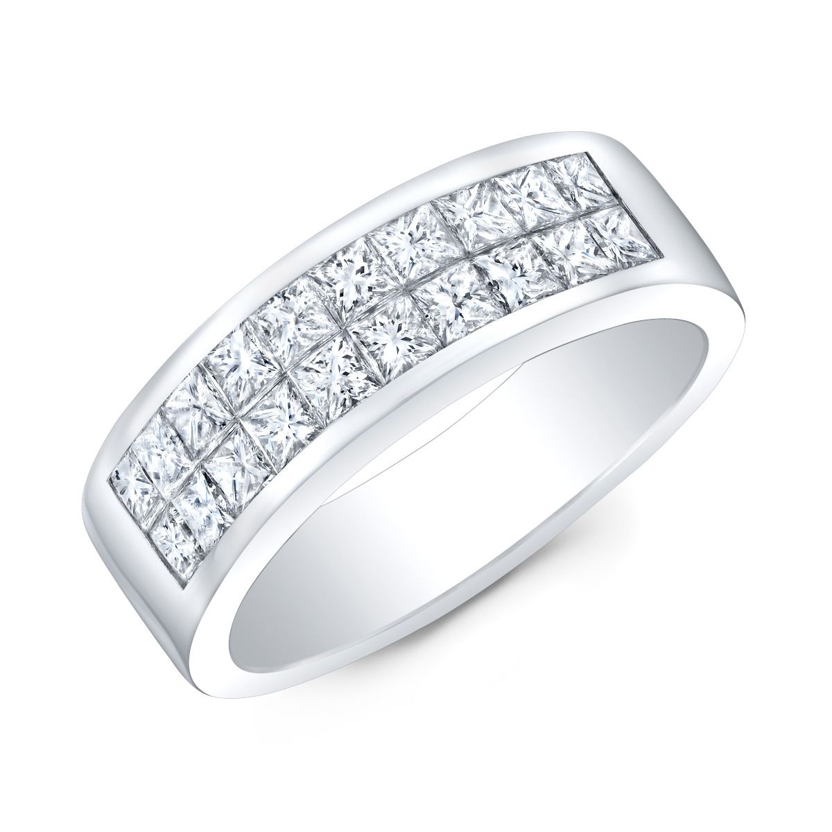 7mm Invisible Princess Cut Men's Ring  in White Gold.