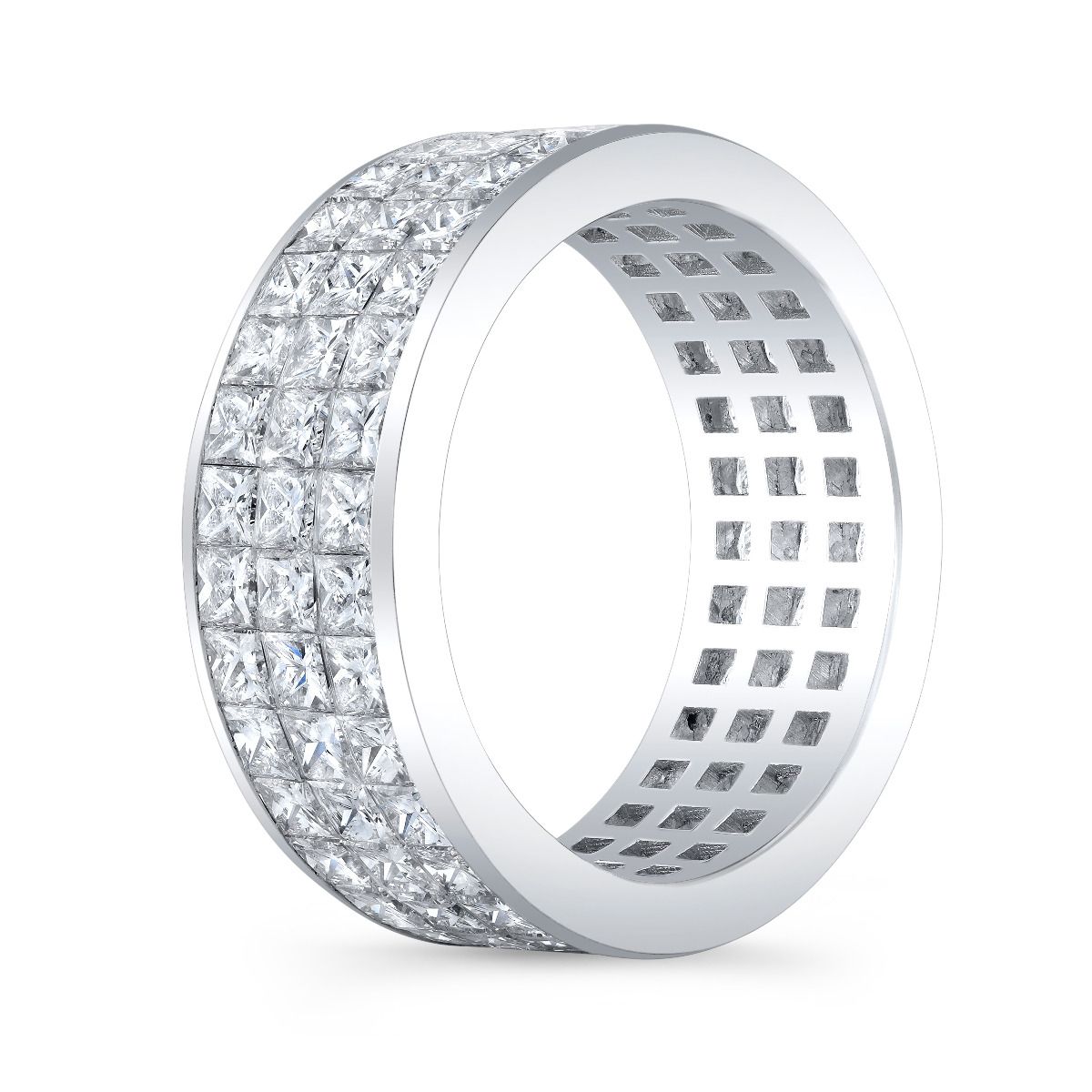 Hand crafted and designed to perfection, this band is made of ethically sourced diamonds and materials. Composed of  3 Rows of Pave Set Of Diamonds on an Invisible-Set.