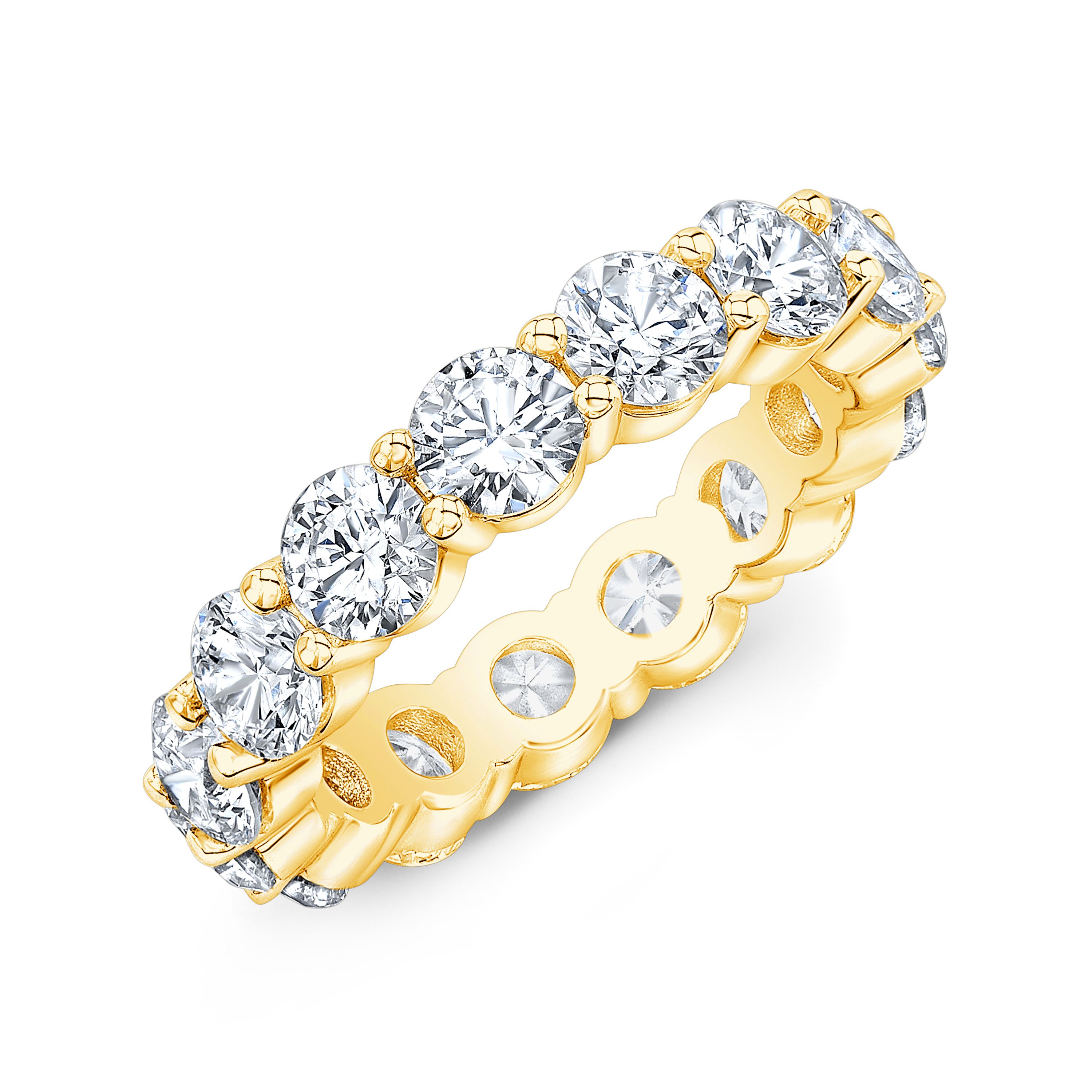 Eternity Ring with Prong Set Princess Cut Diamonds in 18k Yellow Gold