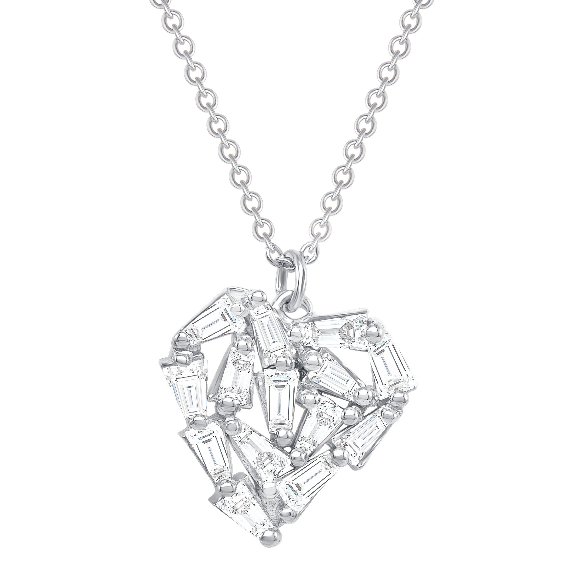 Shattered Heart Baguette Diamond Necklace