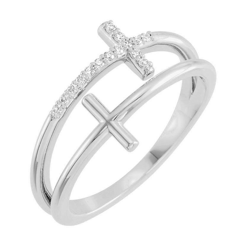 Details about   Certified Natural Round Diamond Double Cross Ring 14kt Solid White Gold I1/G-H