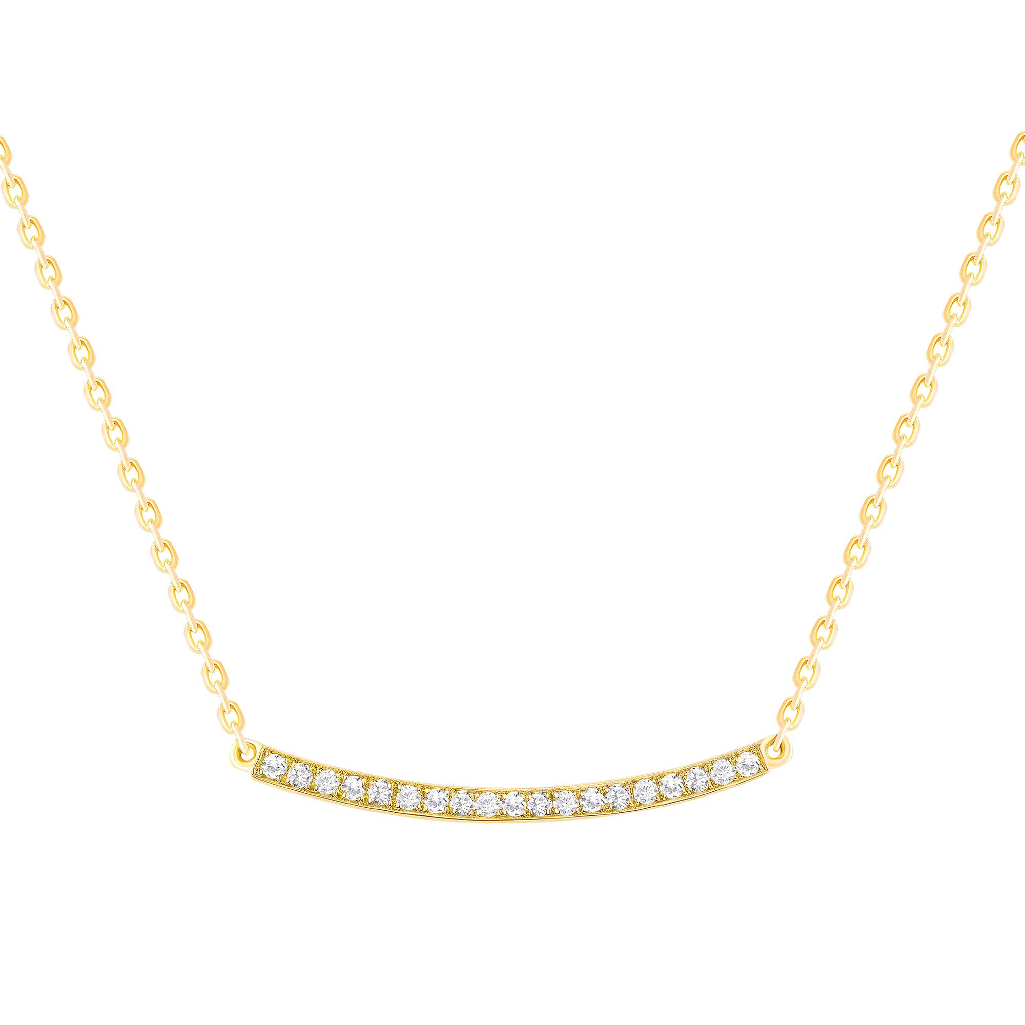 Yellow Gold Loopy Diamond Bar Necklace