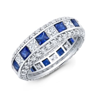 This Alternating Blue Sapphire and Princess Cut Diamond Eternity Wedding Band ring is a MUST HAVE