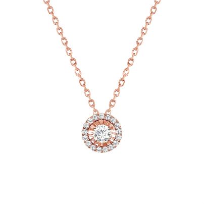 Rose Gold Round Halo Diamond Necklace