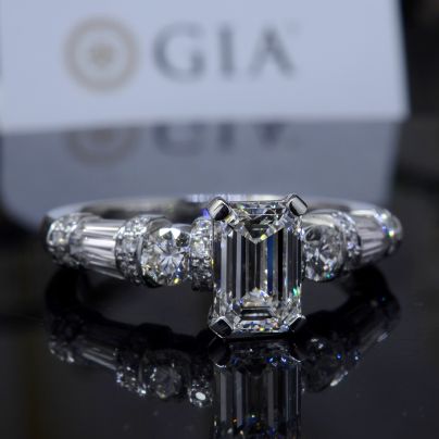 Baguette and Round Cut  Vintage Style Diamond Engagement Wedding Set 