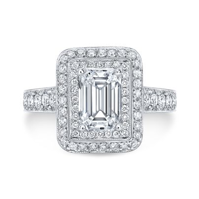 Double Halo Art Deco Diamond Engagement Ring