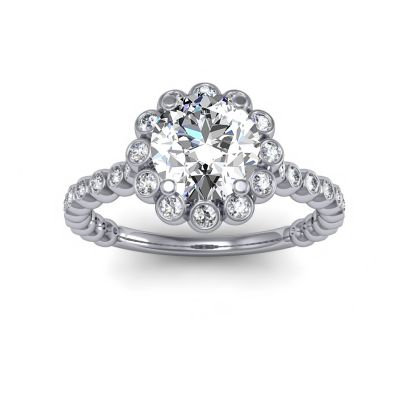 Halo Bezel Cluster Floral Diamond Engagement Ring