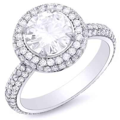 Micro Pave Halo Natural Diamonds Eternity Engagement Ring 