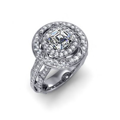 Halo Decorative Cluster Pave Diamond Engagement Ring
