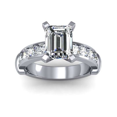 Shared Prong Pave Natural Diamonds Engagement Ring