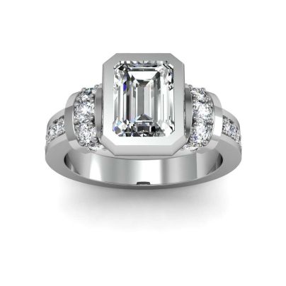 Bezel Setting Collar Pave Natural Diamonds Engagement Ring