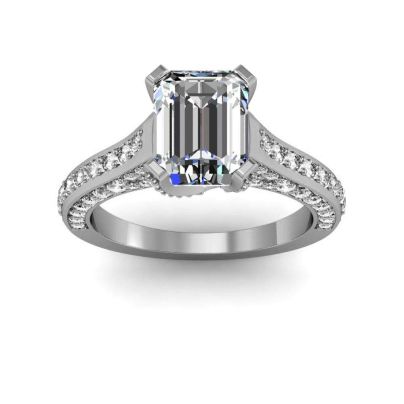 Rail Cathedral Shank Pave Natural Diamonds Engagement Ring