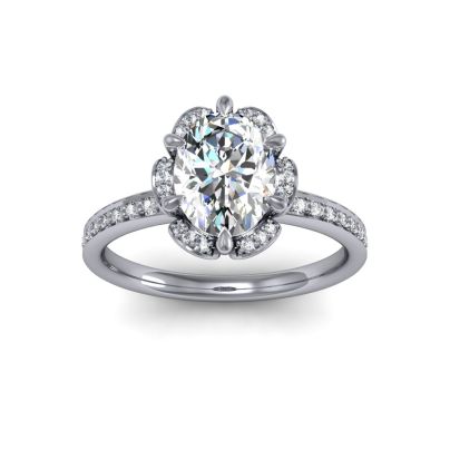 Floral Cluster Halo Pave DiamondEngagement Ring 