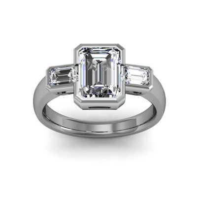 3 Stone Emerald Cut Bezel Set Diamond Engagement Ring