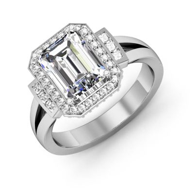 2ctw Natural Emerald Diamond Side Bar Diamonds Engagement Ring VS2-F GIA