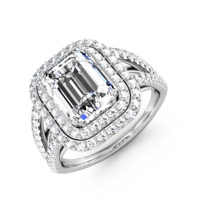 Double Row Princess Cut Halo Engagement Rings 