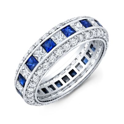 Stunning alternating Blue Sapphires and Natural Princess Cut Diamonds Eternity Band.