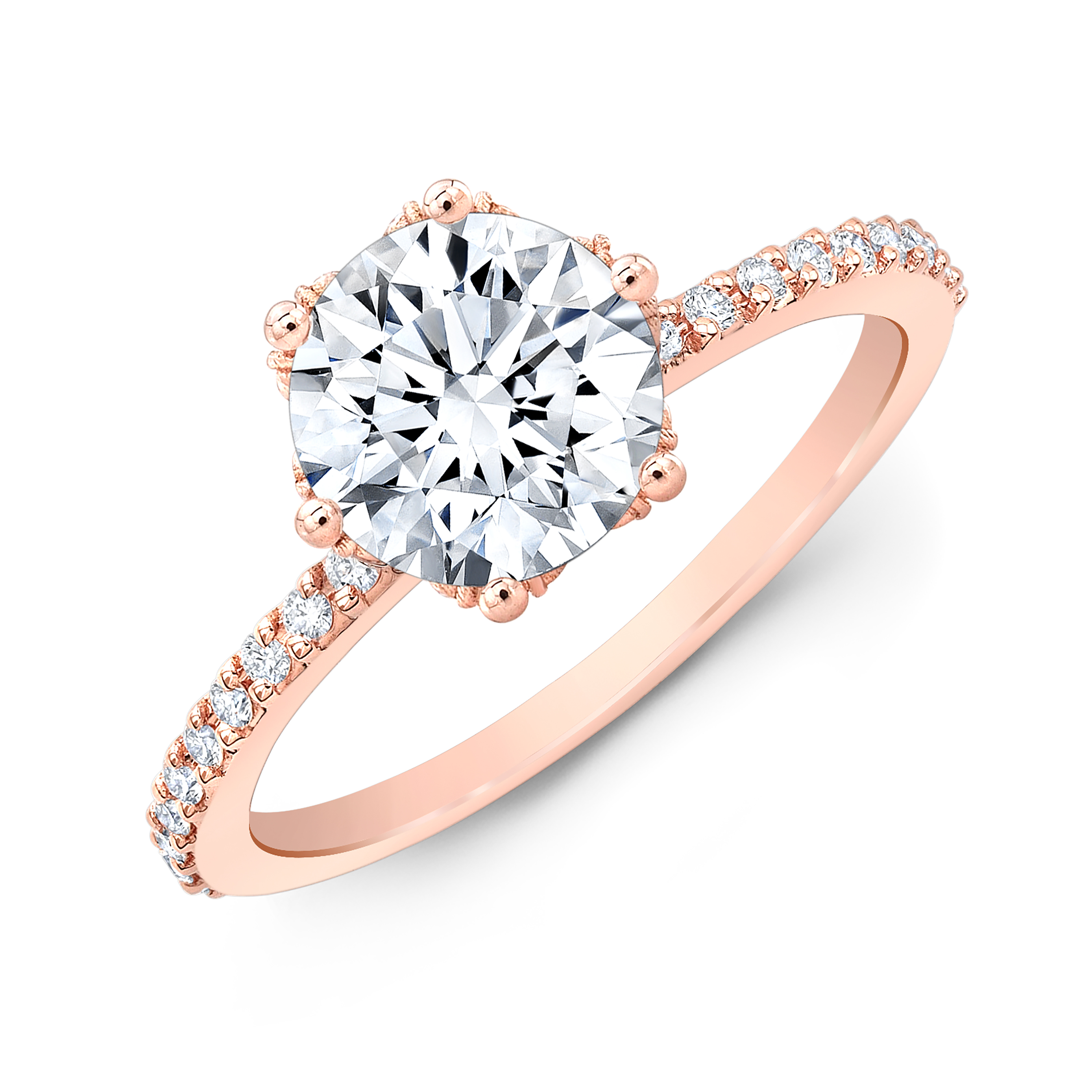Mandi 9mm Morganite 14k Rose Gold Round Diamond Halo Engagement Ring C –  Brilliant Facets