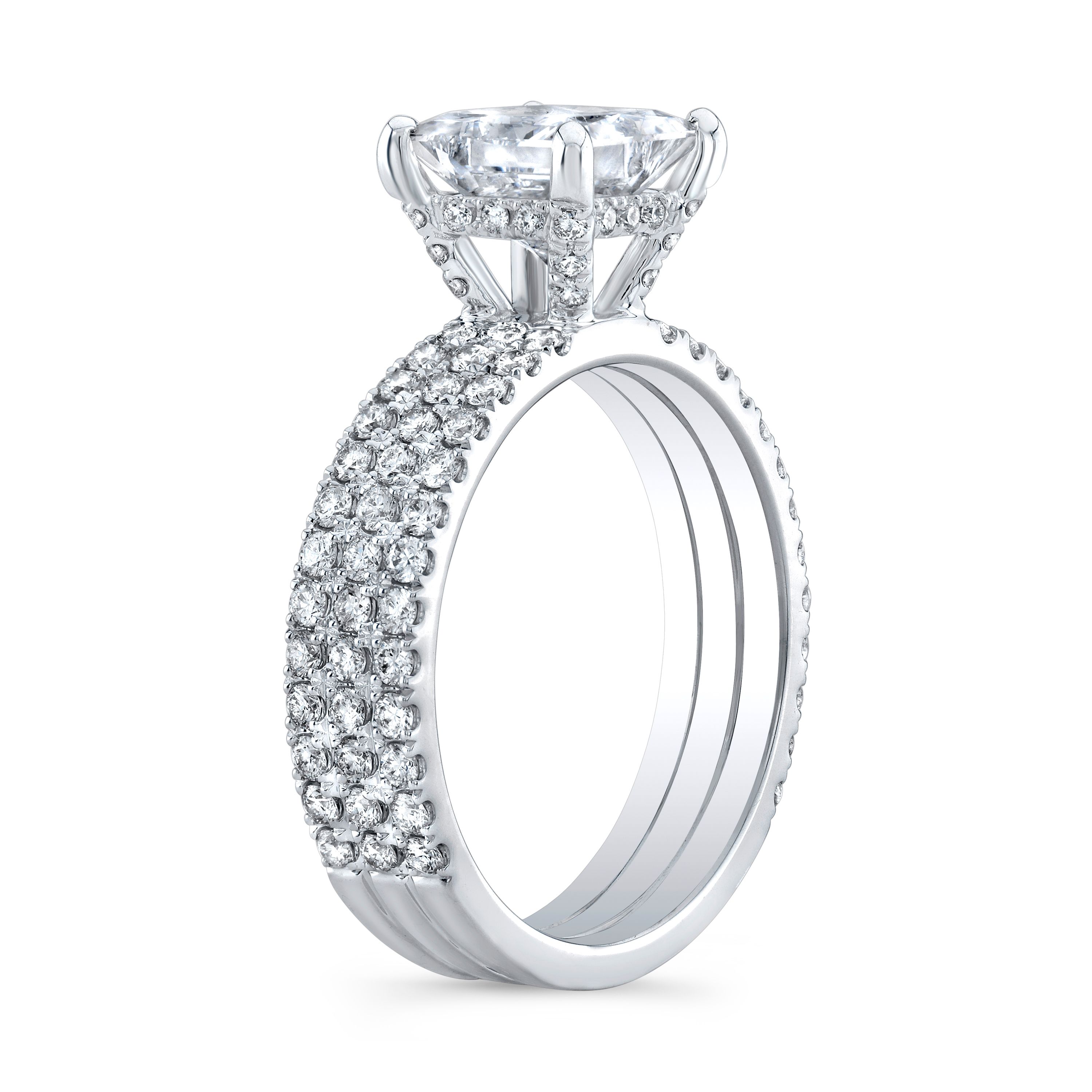 2 Ct. Princess Cut Natural Diamond Hidden Halo 3 Row Shank Engagement Ring GIA Certified Diamond Mansion