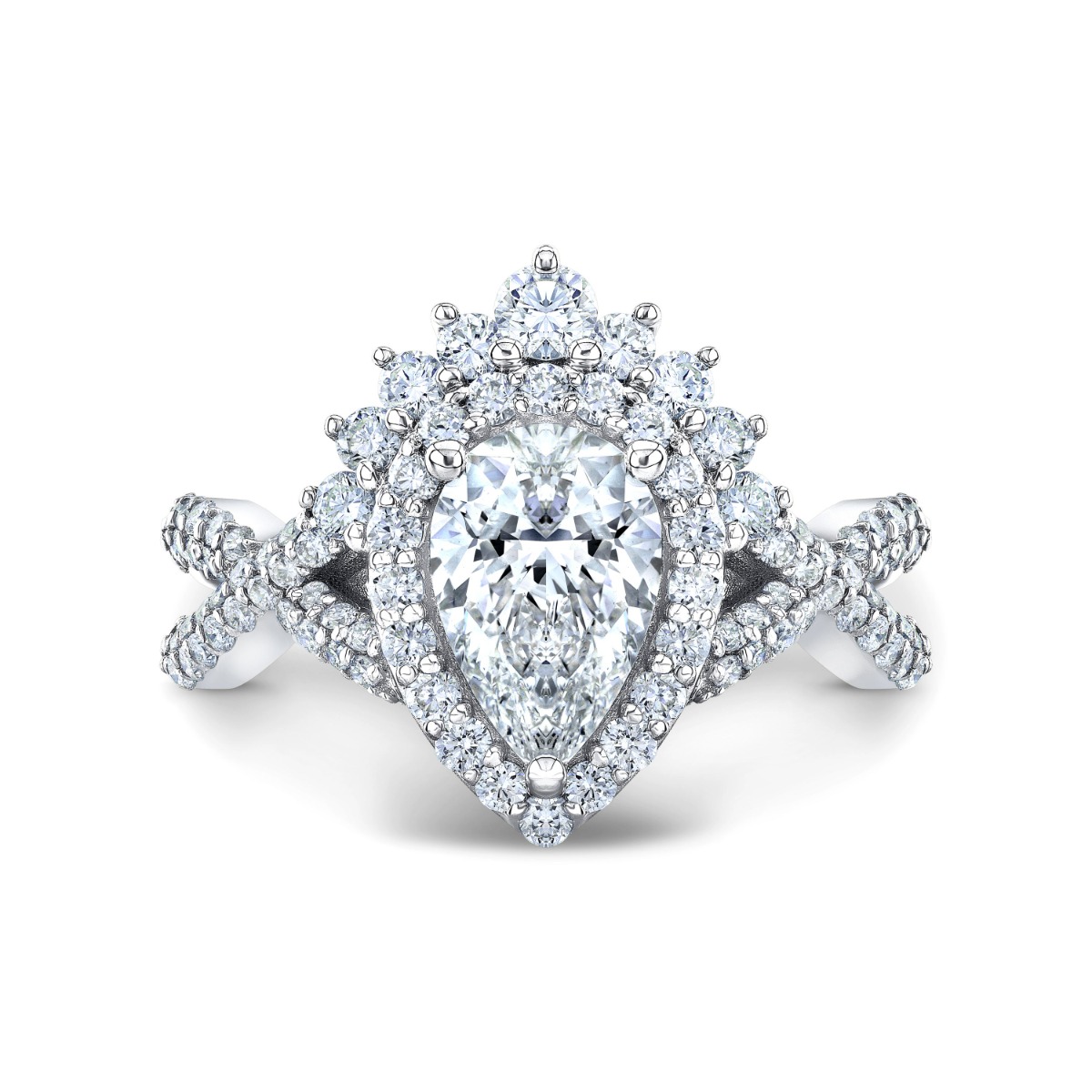 Pear Cut Natural Diamond Halo Pave Vintage Diamond