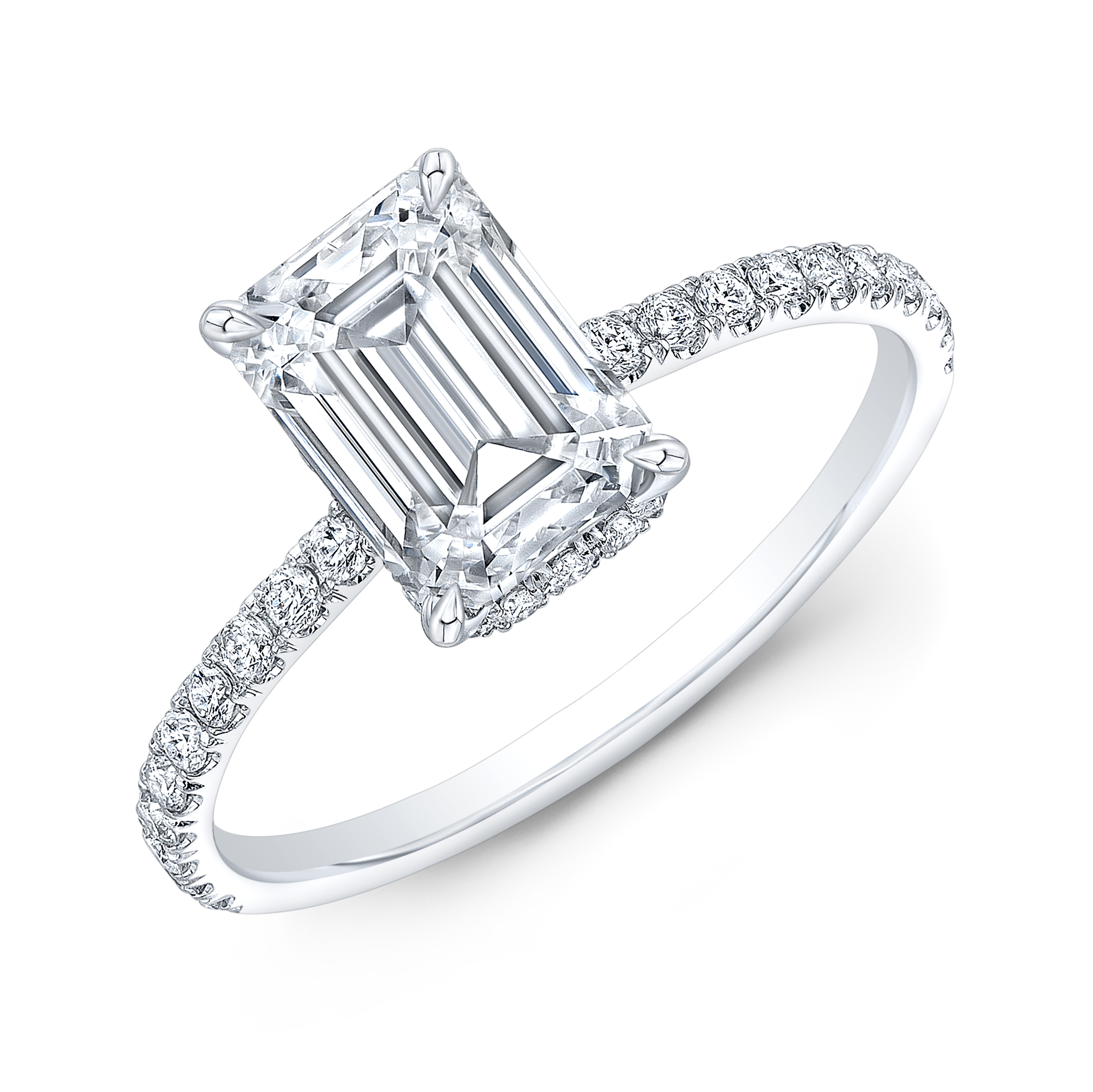 Emerald Cut Natural Diamond Natural Hidden Halo Pave