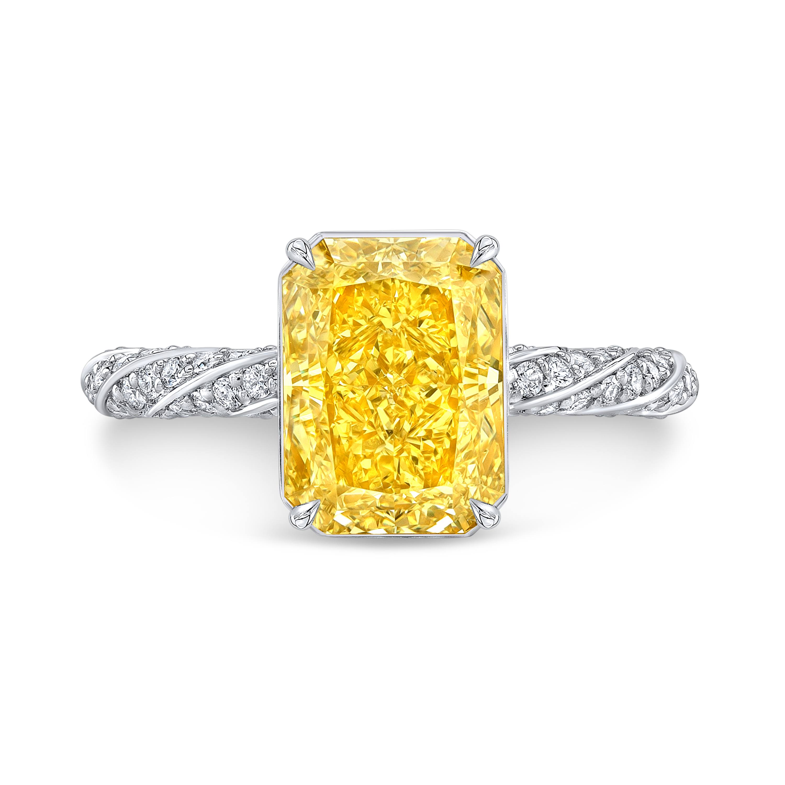 1.5 Ct. Radiant Cut Yellow Diamond Twisted Rope Pave Diamond Engagement Ring  (GIA Certified) | Diamond Mansion
