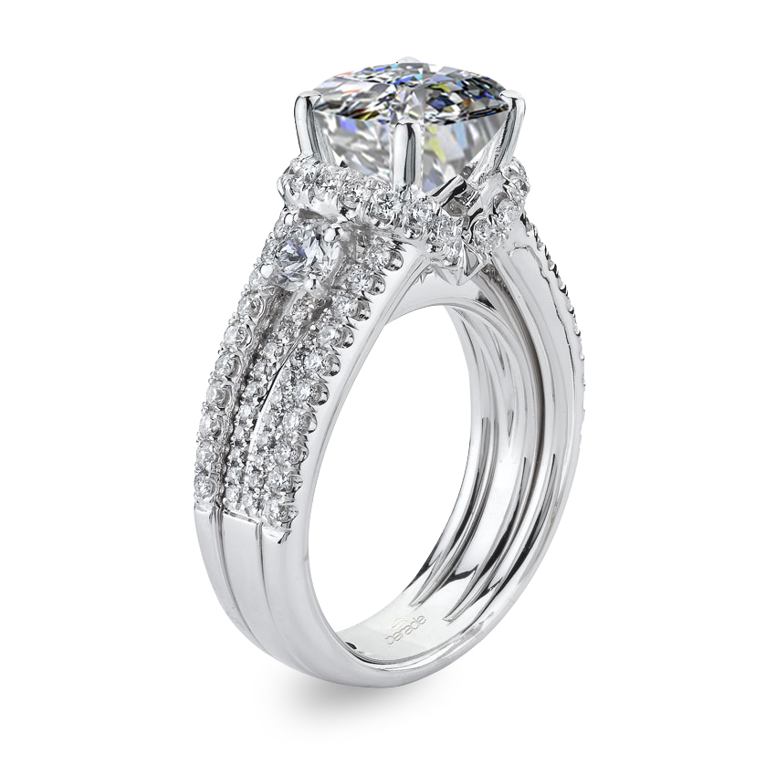 2.27 Ct. Cushion Cut Natural Diamond Parade Design Hemera Bridal 4-Row Split Sha