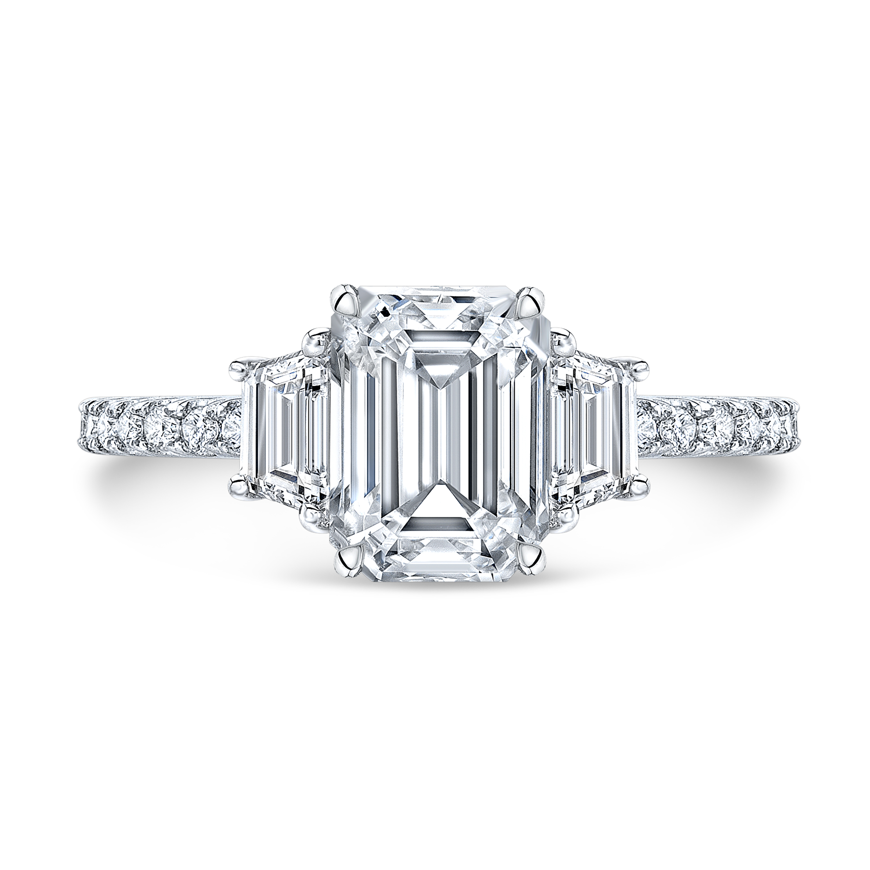 3 carat emerald cut moissanite on bezel setting engagement ring | Taddei  Jewelry