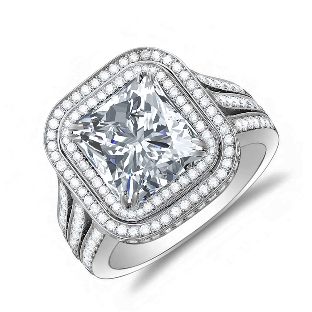 Buy JeenMata 1 Carat Princess Cut Moissanite Engagement Ring - Bridal Set - Double  Halo Ring - Cluster Ring - 18k White Gold Over Silver Online at  desertcartINDIA