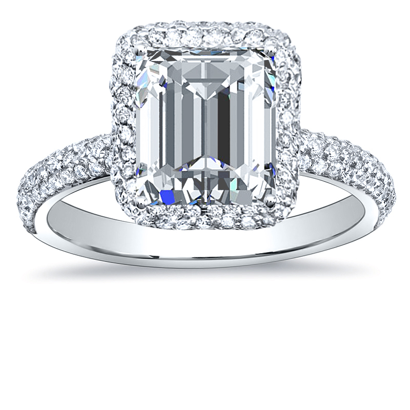 1.8 Ct. Emerald Cut Natural Diamond Halo Micro Pave Diamond Engagement Ring GIA Certified Diamond Mansion