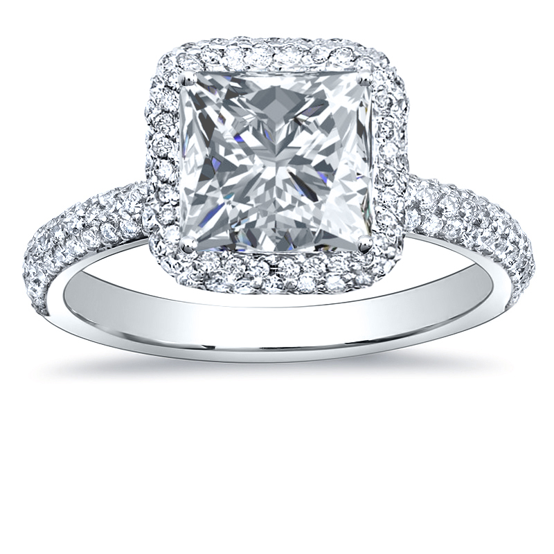 2 1/2 Ct Princess Cut Halo Diamond Engagement Ring 14k White Gold